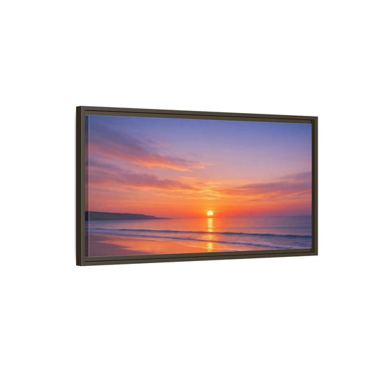 Landscape Nature Beach Sunset Orange Blue - Framed Canvas Wall Art Print - YesArtYes