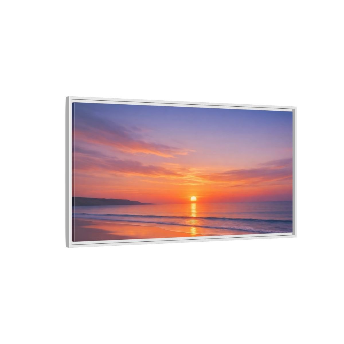 Landscape Nature Beach Sunset Orange Blue - Framed Canvas Wall Art Print - YesArtYes