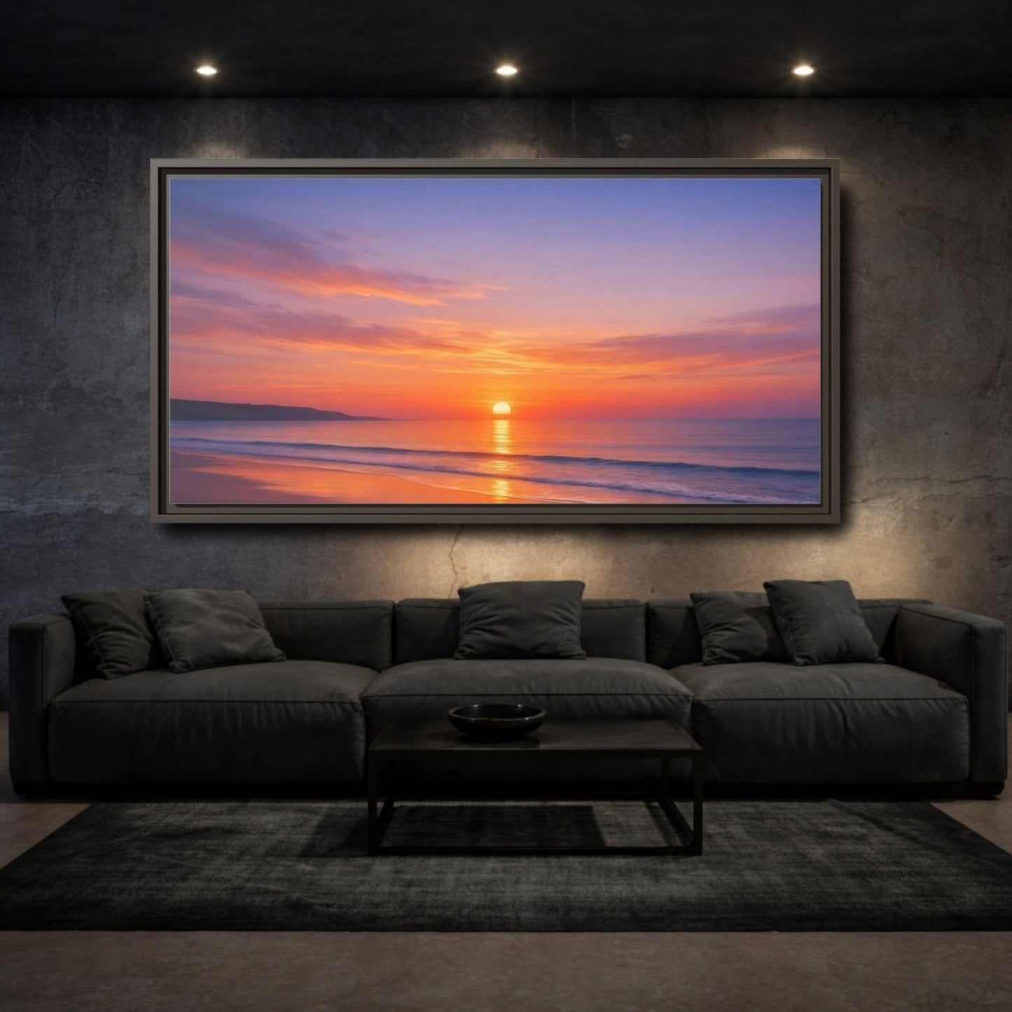 Landscape Nature Beach Sunset Orange Blue - Framed Canvas Wall Art Print - YesArtYes