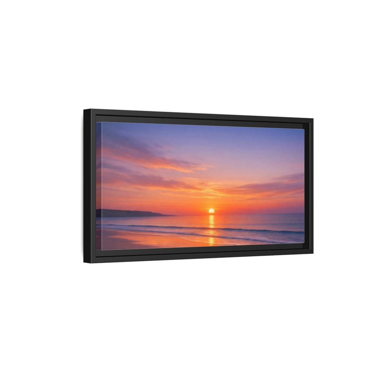 Landscape Nature Beach Sunset Orange Blue - Framed Canvas Wall Art Print - YesArtYes