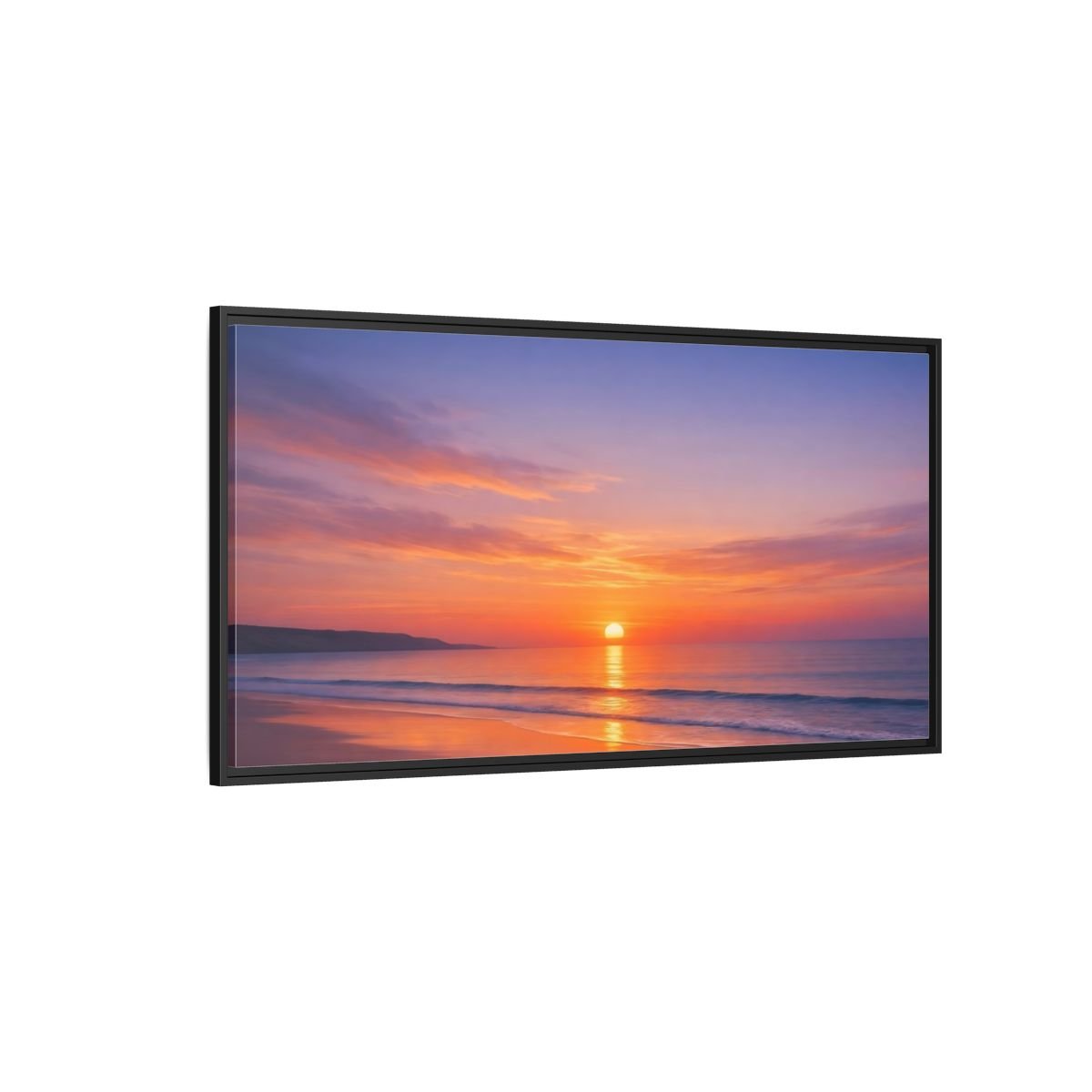 Landscape Nature Beach Sunset Orange Blue - Framed Canvas Wall Art Print - YesArtYes