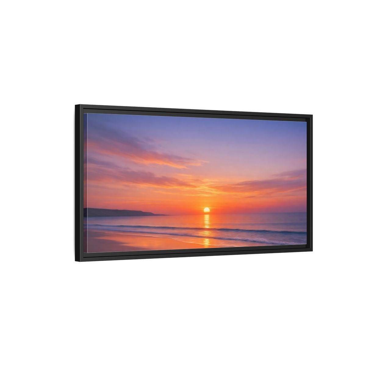 Landscape Nature Beach Sunset Orange Blue - Framed Canvas Wall Art Print - YesArtYes