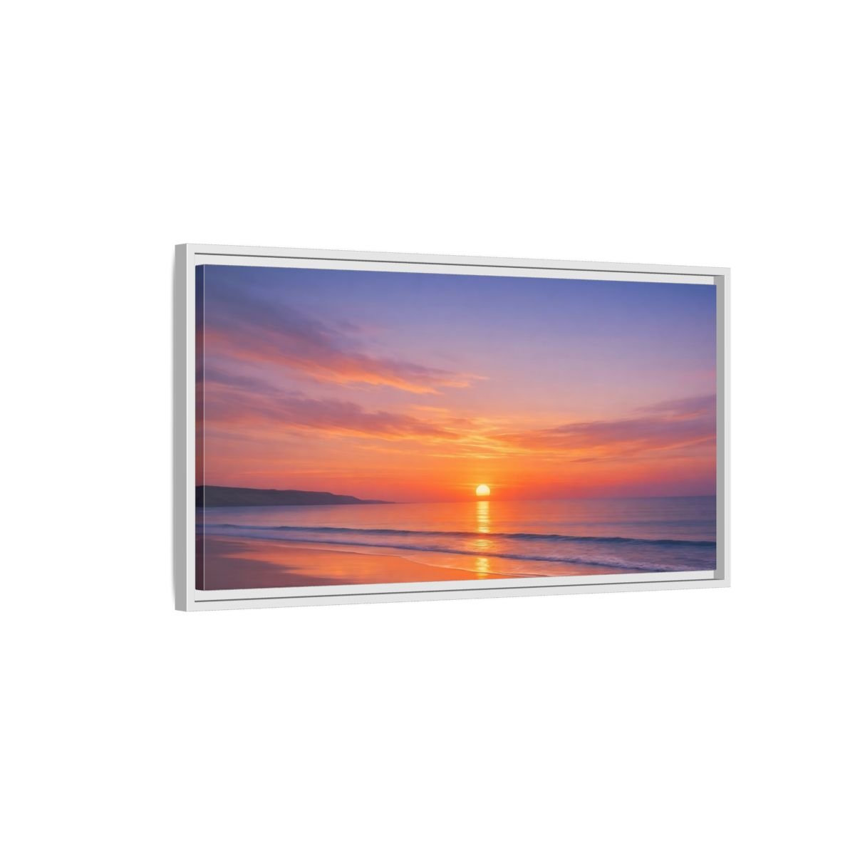 Landscape Nature Beach Sunset Orange Blue - Framed Canvas Wall Art Print - YesArtYes