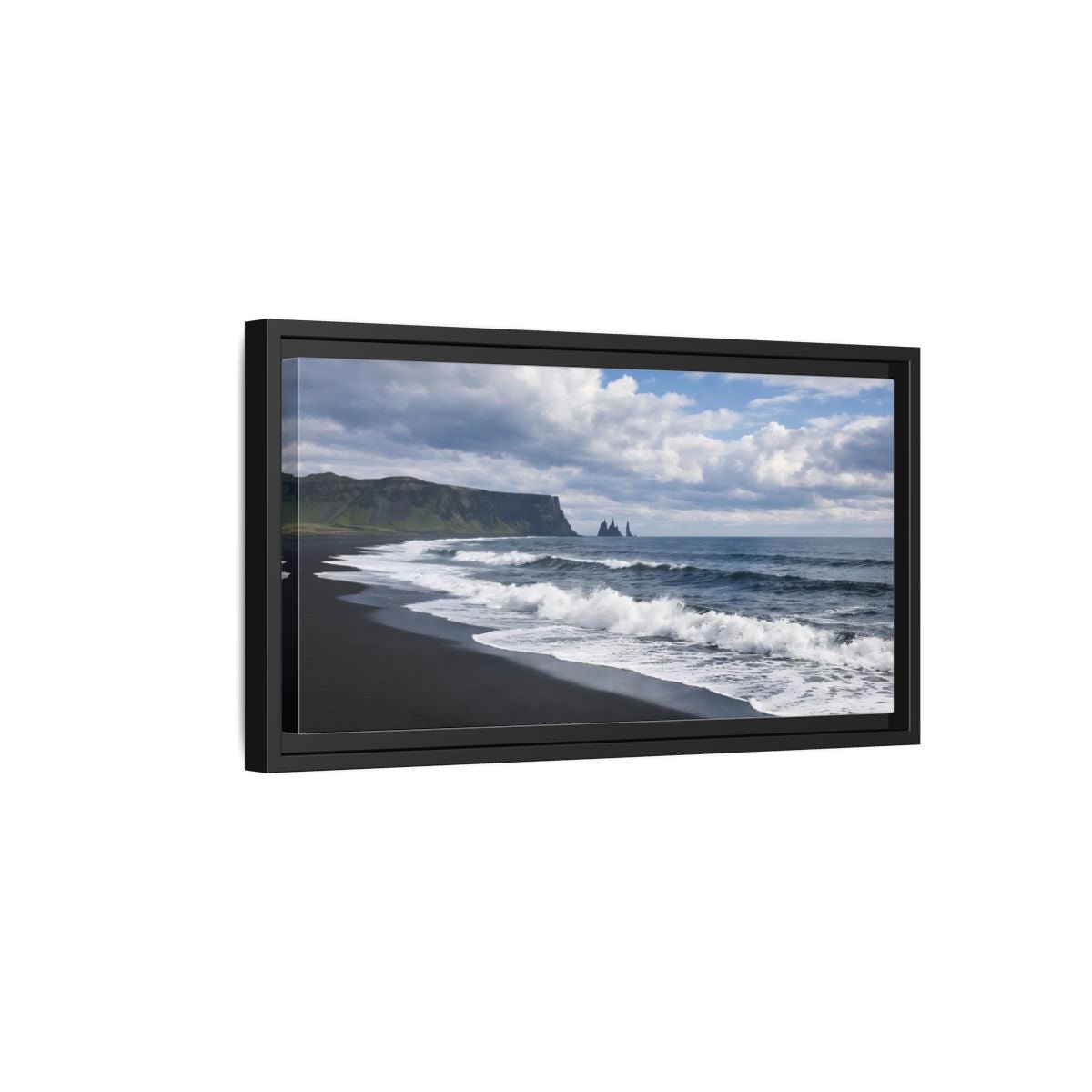 Landscape Nature Black Beach - Framed Canvas Wall Art Print - YesArtYes
