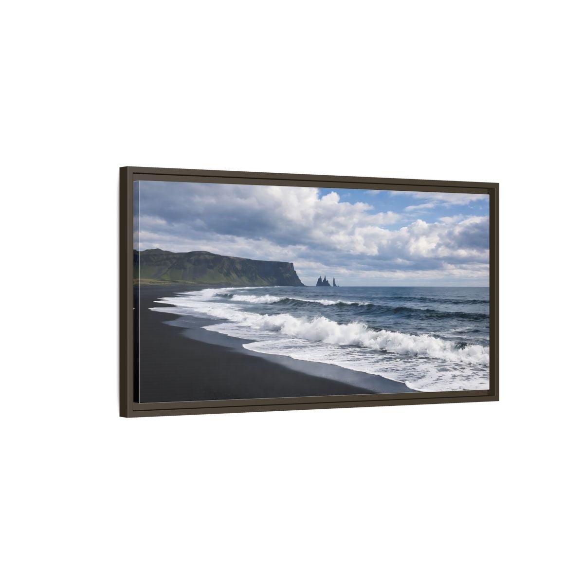 Landscape Nature Black Beach - Framed Canvas Wall Art Print - YesArtYes