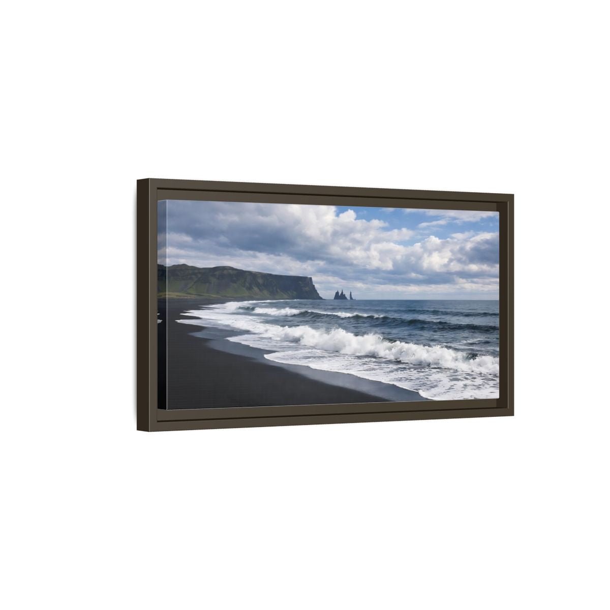 Landscape Nature Black Beach - Framed Canvas Wall Art Print - YesArtYes