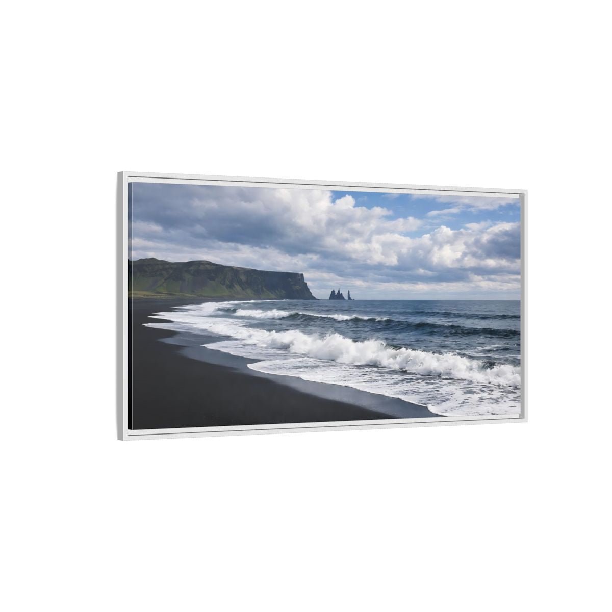 Landscape Nature Black Beach - Framed Canvas Wall Art Print - YesArtYes