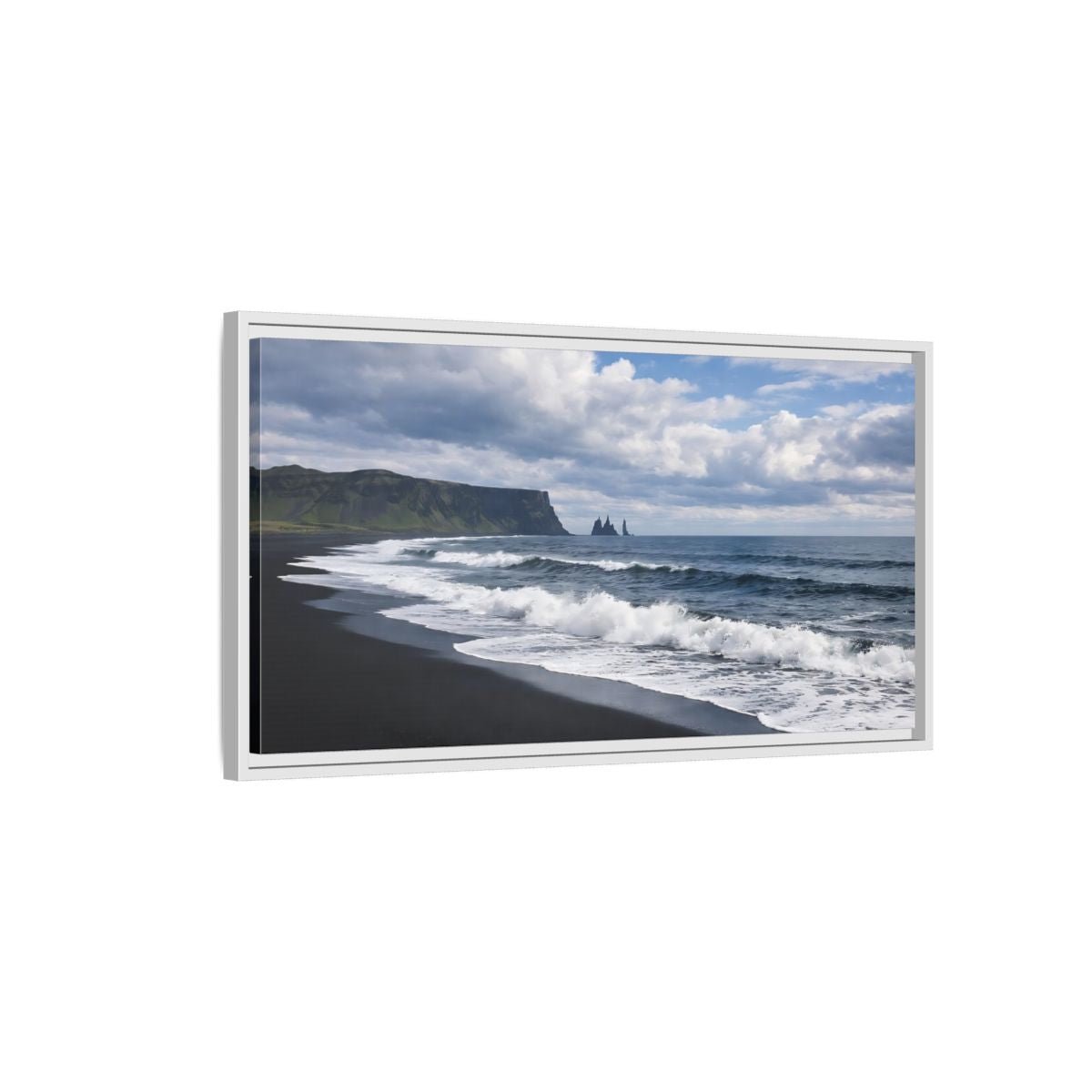 Landscape Nature Black Beach - Framed Canvas Wall Art Print - YesArtYes