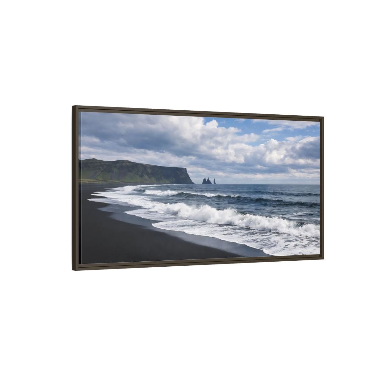 Landscape Nature Black Beach - Framed Canvas Wall Art Print - YesArtYes