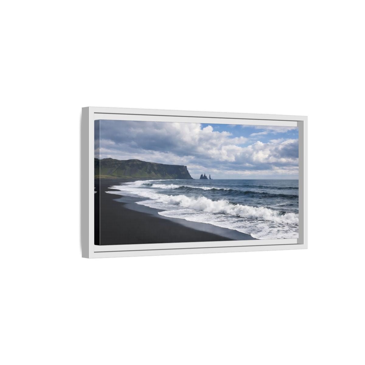 Landscape Nature Black Beach - Framed Canvas Wall Art Print - YesArtYes