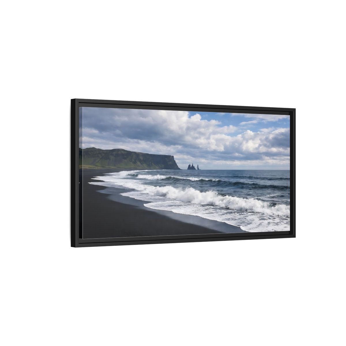 Landscape Nature Black Beach - Framed Canvas Wall Art Print - YesArtYes