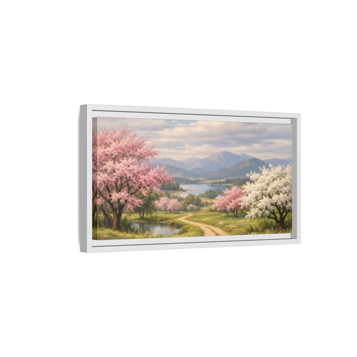 Landscape Nature Blossom Trees Pink - Framed Canvas Wall Art Print - YesArtYes