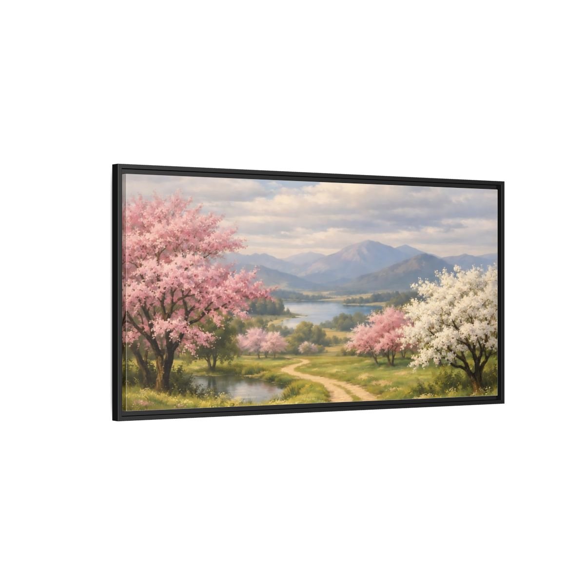 Landscape Nature Blossom Trees Pink - Framed Canvas Wall Art Print - YesArtYes