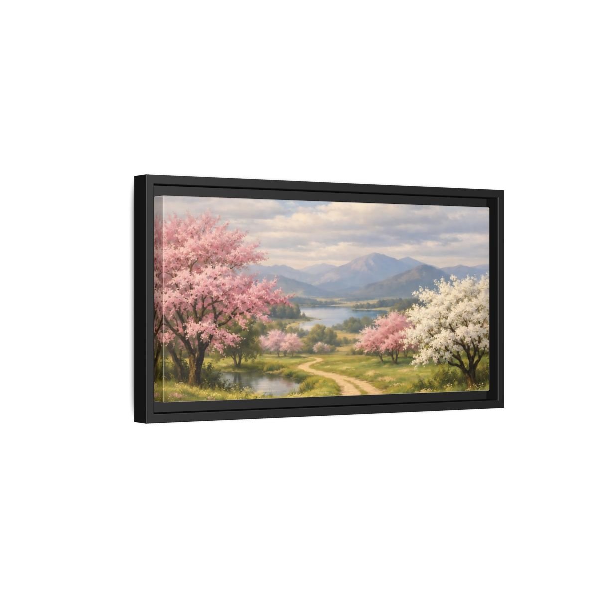 Landscape Nature Blossom Trees Pink - Framed Canvas Wall Art Print - YesArtYes