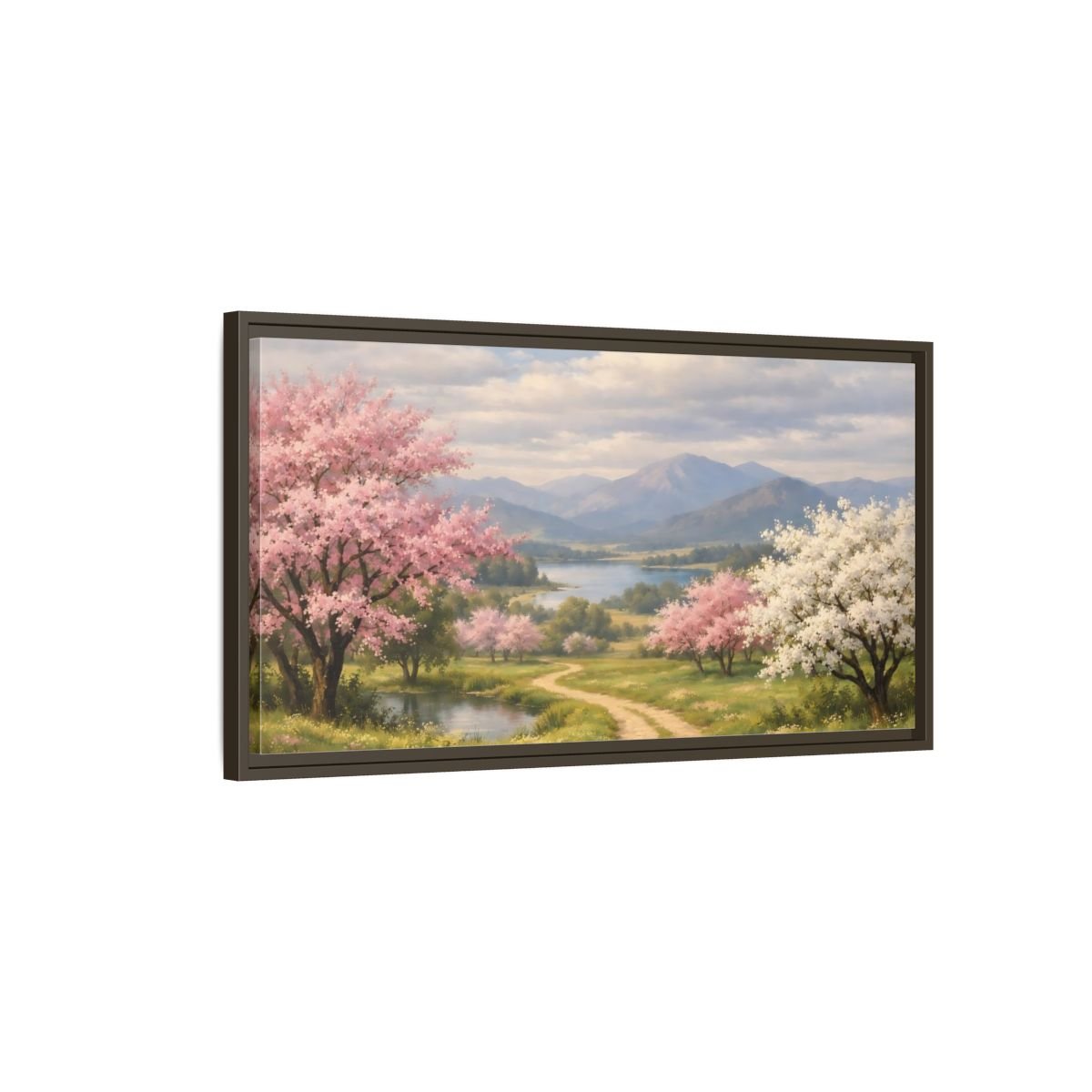 Landscape Nature Blossom Trees Pink - Framed Canvas Wall Art Print - YesArtYes
