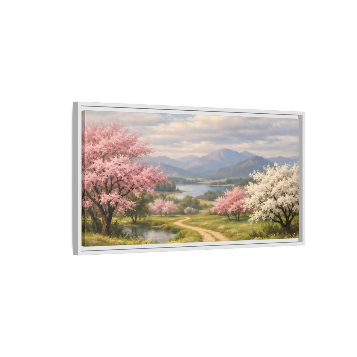 Landscape Nature Blossom Trees Pink - Framed Canvas Wall Art Print - YesArtYes