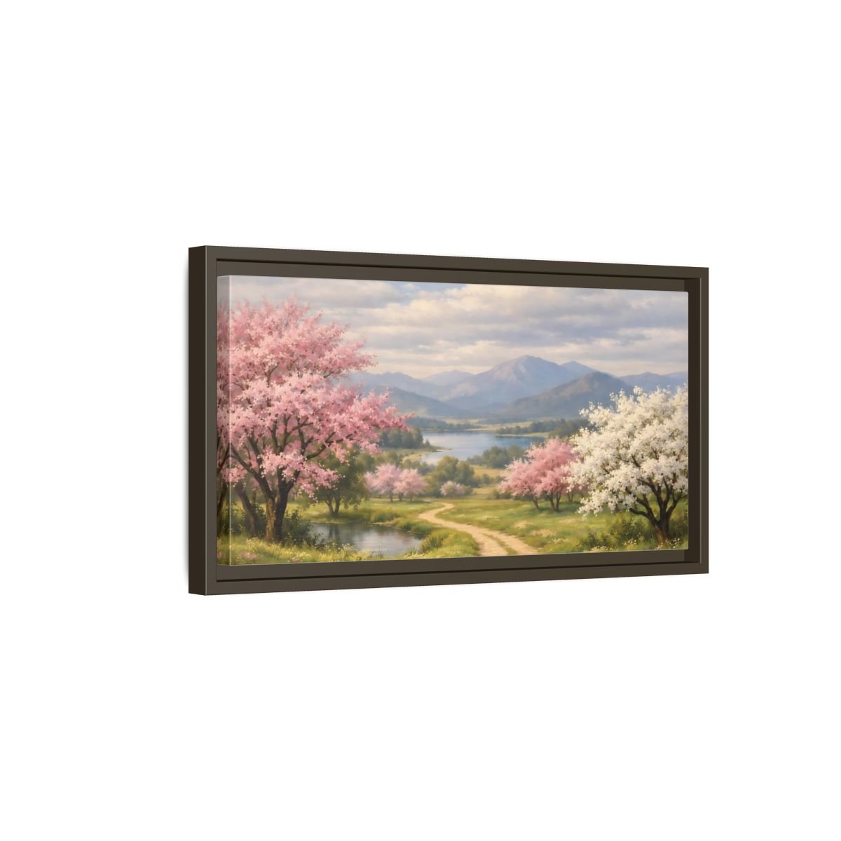 Landscape Nature Blossom Trees Pink - Framed Canvas Wall Art Print - YesArtYes