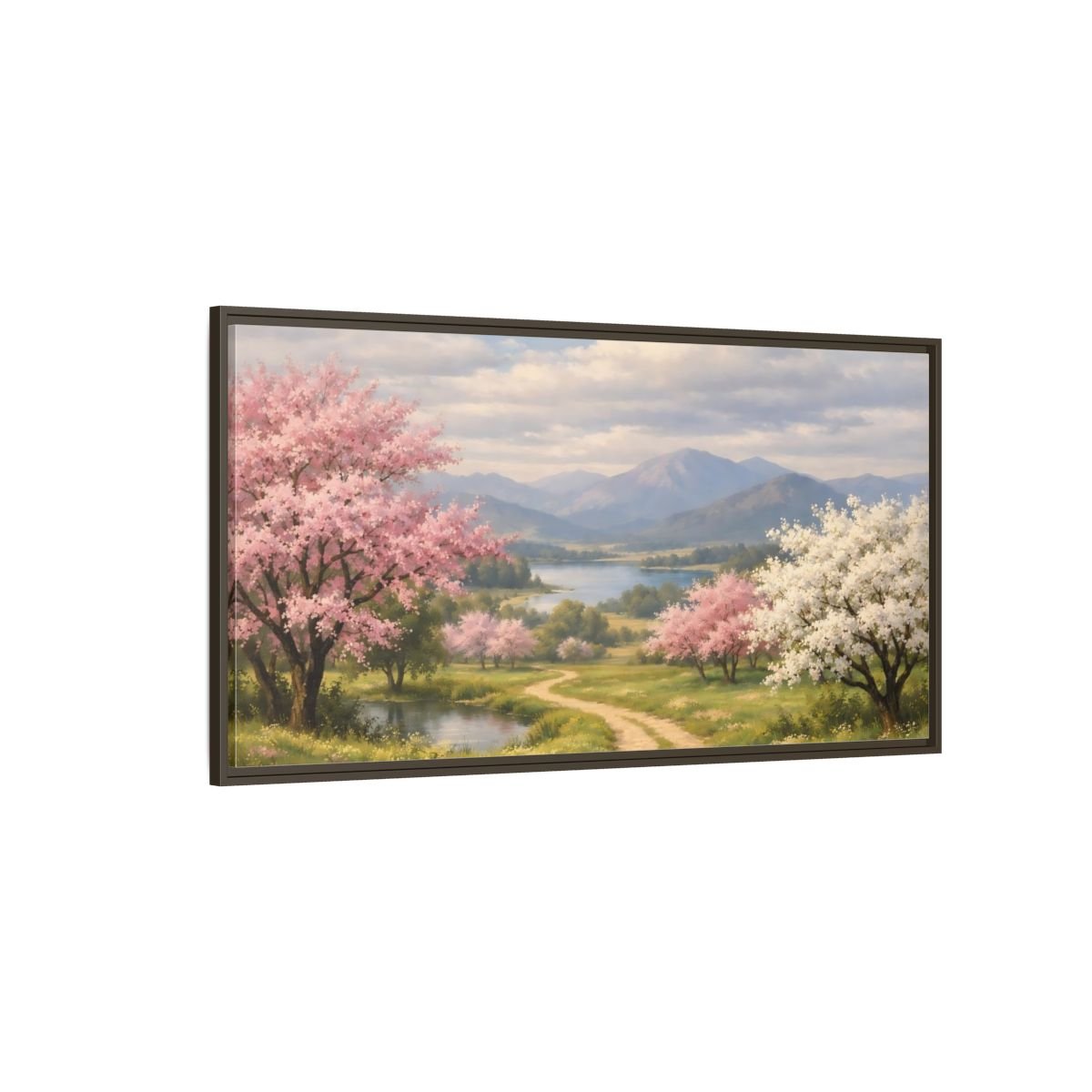 Landscape Nature Blossom Trees Pink - Framed Canvas Wall Art Print - YesArtYes