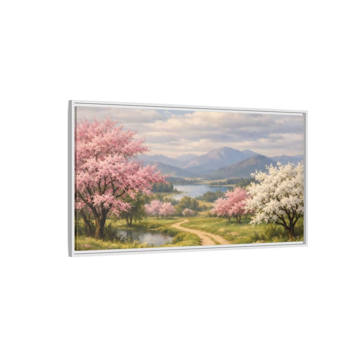 Landscape Nature Blossom Trees Pink - Framed Canvas Wall Art Print - YesArtYes