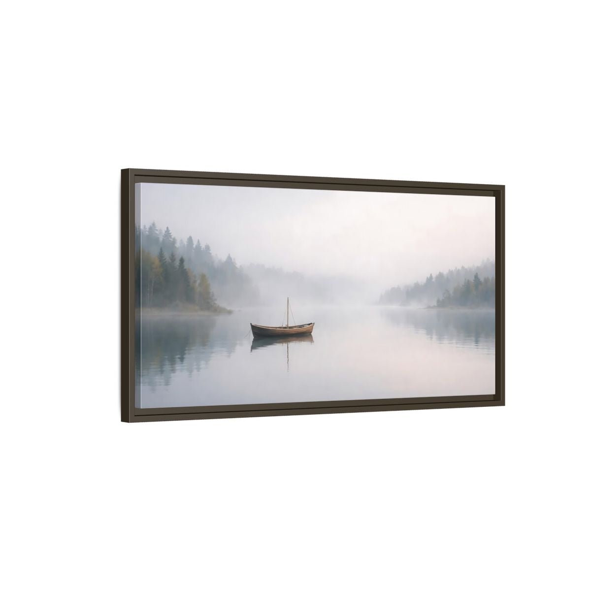 Landscape Nature Boat Misty - Framed Canvas Wall Art Print - YesArtYes