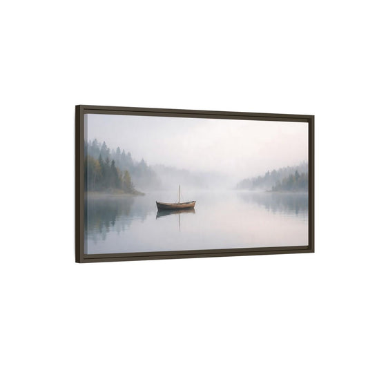 Landscape Nature Boat Misty - Framed Canvas Wall Art Print - YesArtYes