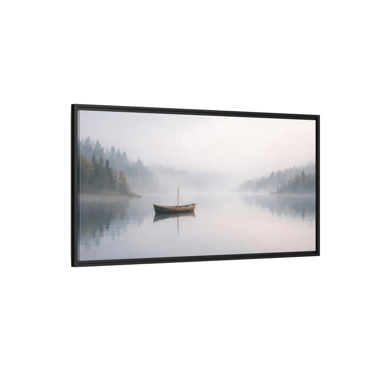 Landscape Nature Boat Misty - Framed Canvas Wall Art Print - YesArtYes