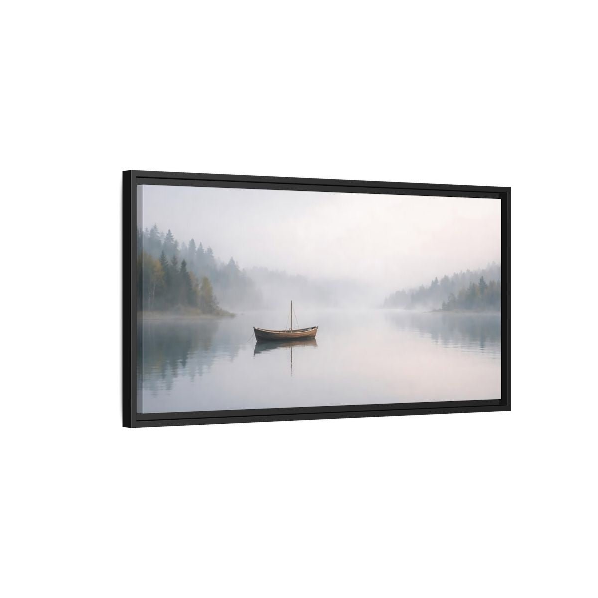 Landscape Nature Boat Misty - Framed Canvas Wall Art Print - YesArtYes