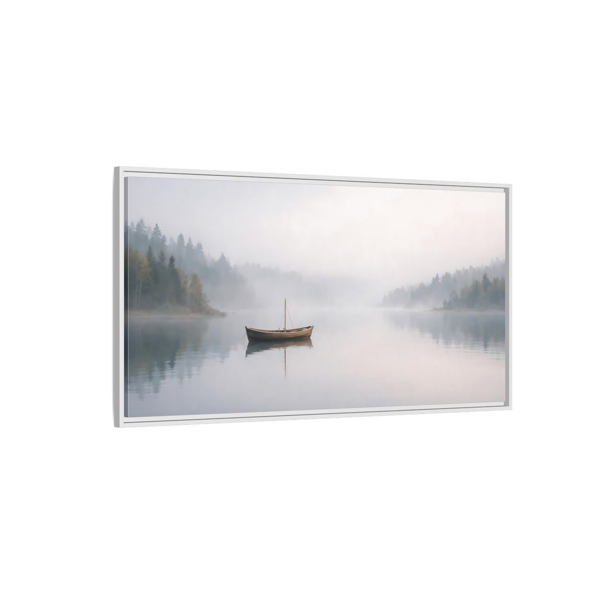Landscape Nature Boat Misty - Framed Canvas Wall Art Print - YesArtYes