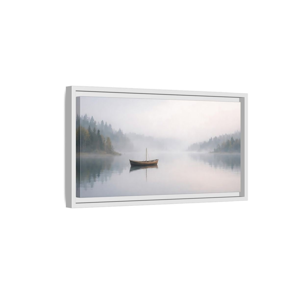 Landscape Nature Boat Misty - Framed Canvas Wall Art Print - YesArtYes