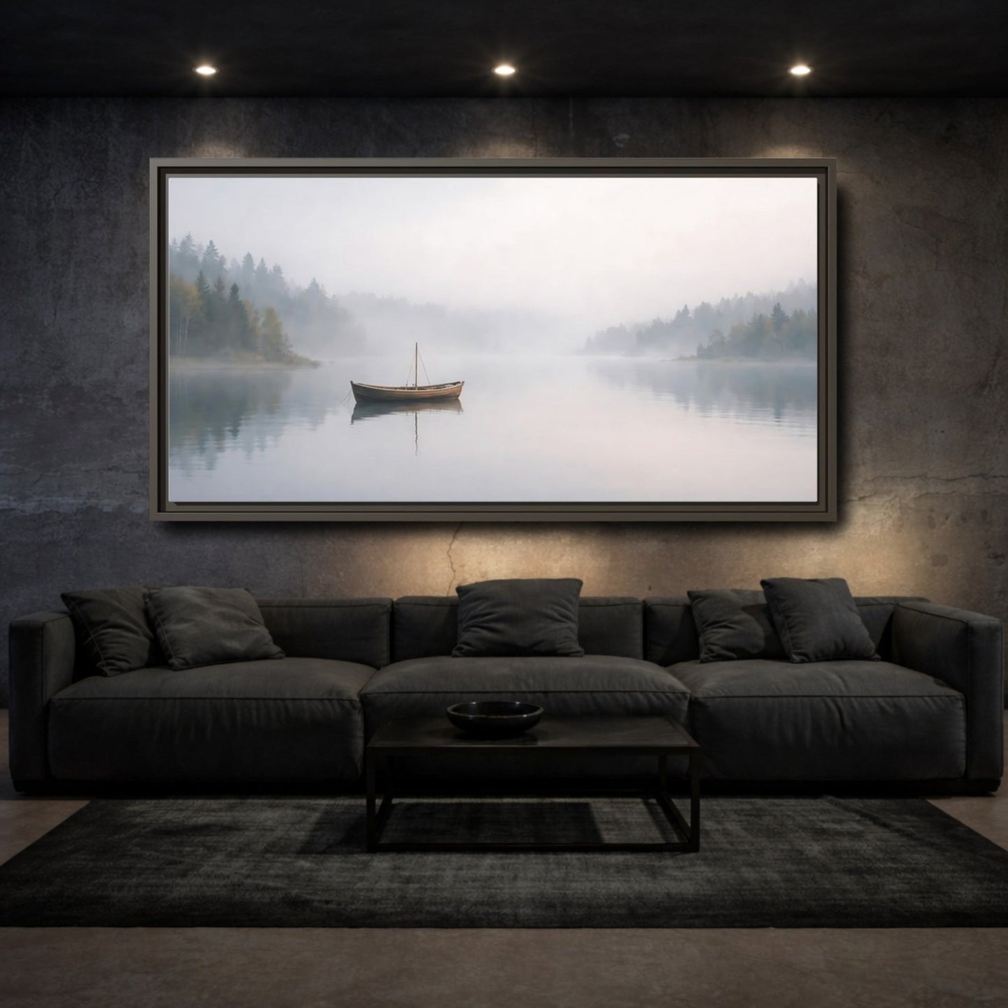 Landscape Nature Boat Misty - Framed Canvas Wall Art Print - YesArtYes