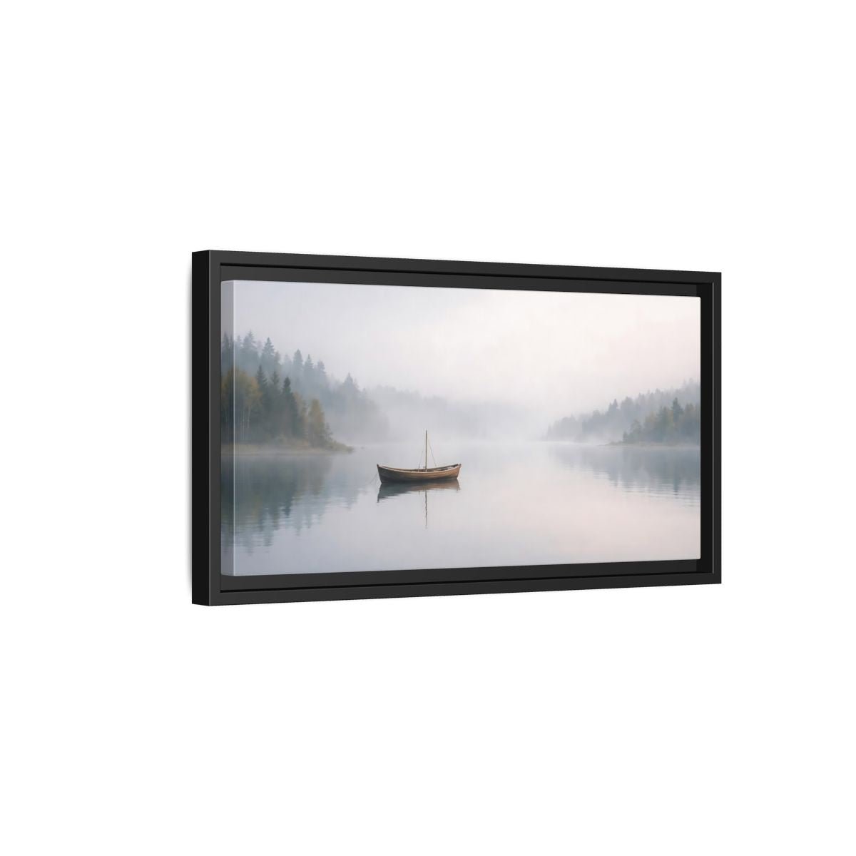 Landscape Nature Boat Misty - Framed Canvas Wall Art Print - YesArtYes