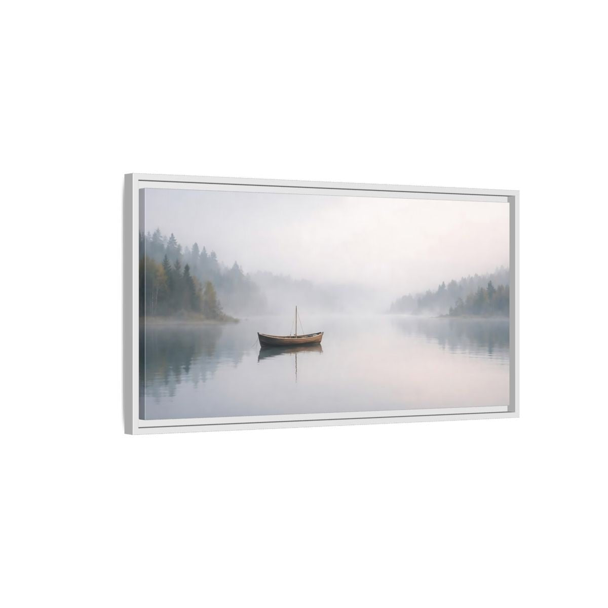 Landscape Nature Boat Misty - Framed Canvas Wall Art Print - YesArtYes