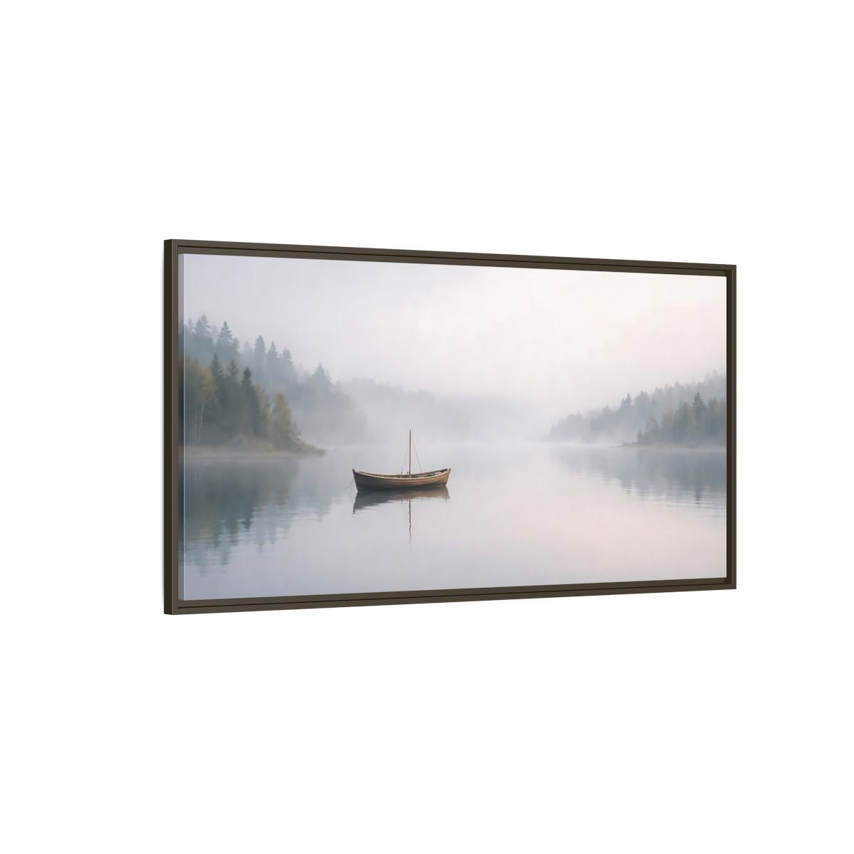 Landscape Nature Boat Misty - Framed Canvas Wall Art Print - YesArtYes
