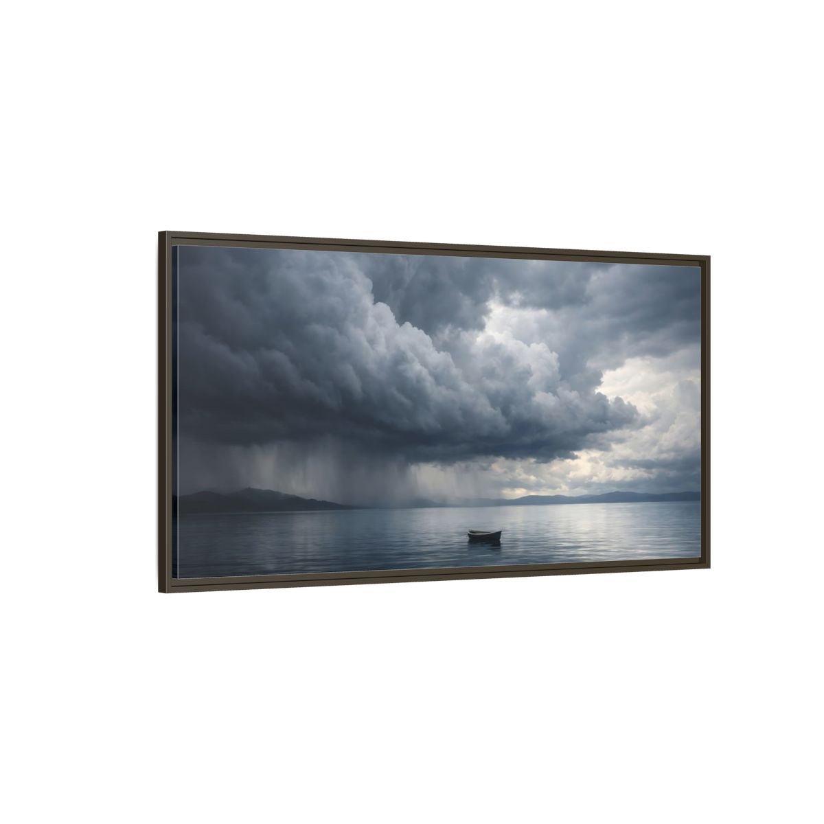 Landscape Nature Boat Stormy Lake - Framed Canvas Wall Art Print - YesArtYes