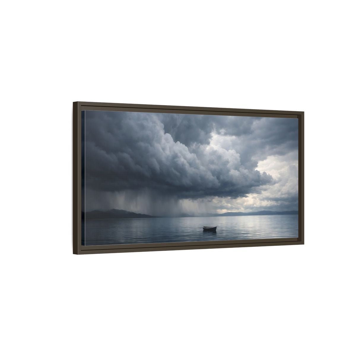 Landscape Nature Boat Stormy Lake - Framed Canvas Wall Art Print - YesArtYes