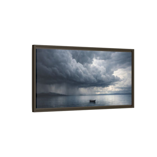Landscape Nature Boat Stormy Lake - Framed Canvas Wall Art Print - YesArtYes