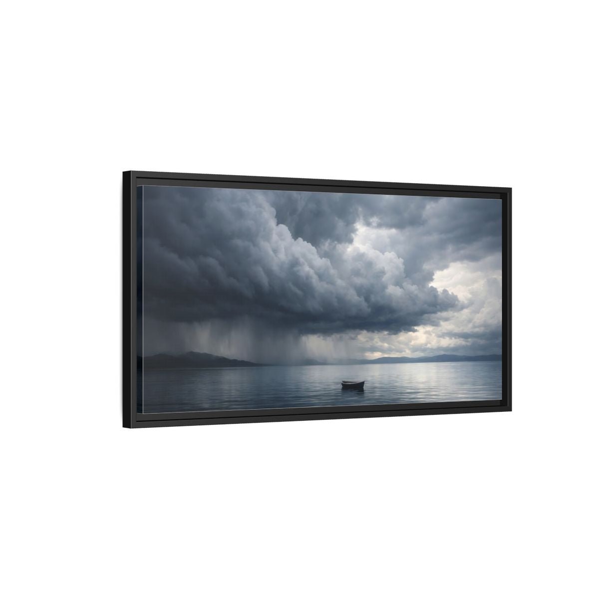 Landscape Nature Boat Stormy Lake - Framed Canvas Wall Art Print - YesArtYes