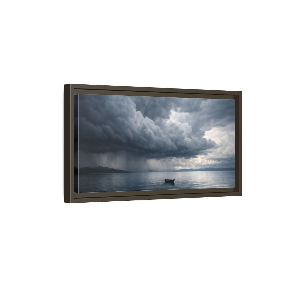 Landscape Nature Boat Stormy Lake - Framed Canvas Wall Art Print - YesArtYes