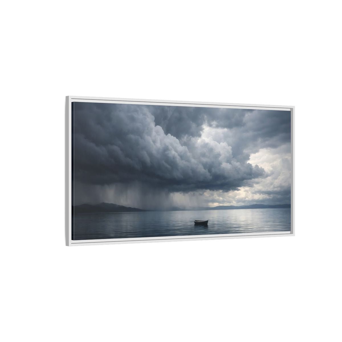 Landscape Nature Boat Stormy Lake - Framed Canvas Wall Art Print - YesArtYes