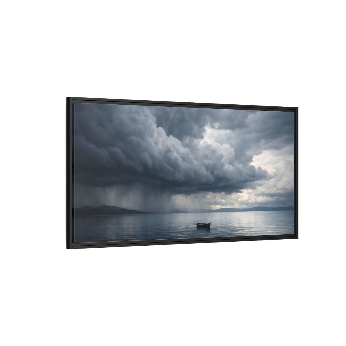 Landscape Nature Boat Stormy Lake - Framed Canvas Wall Art Print - YesArtYes