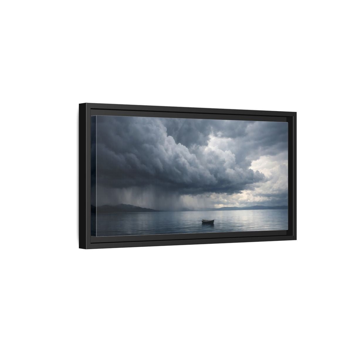 Landscape Nature Boat Stormy Lake - Framed Canvas Wall Art Print - YesArtYes