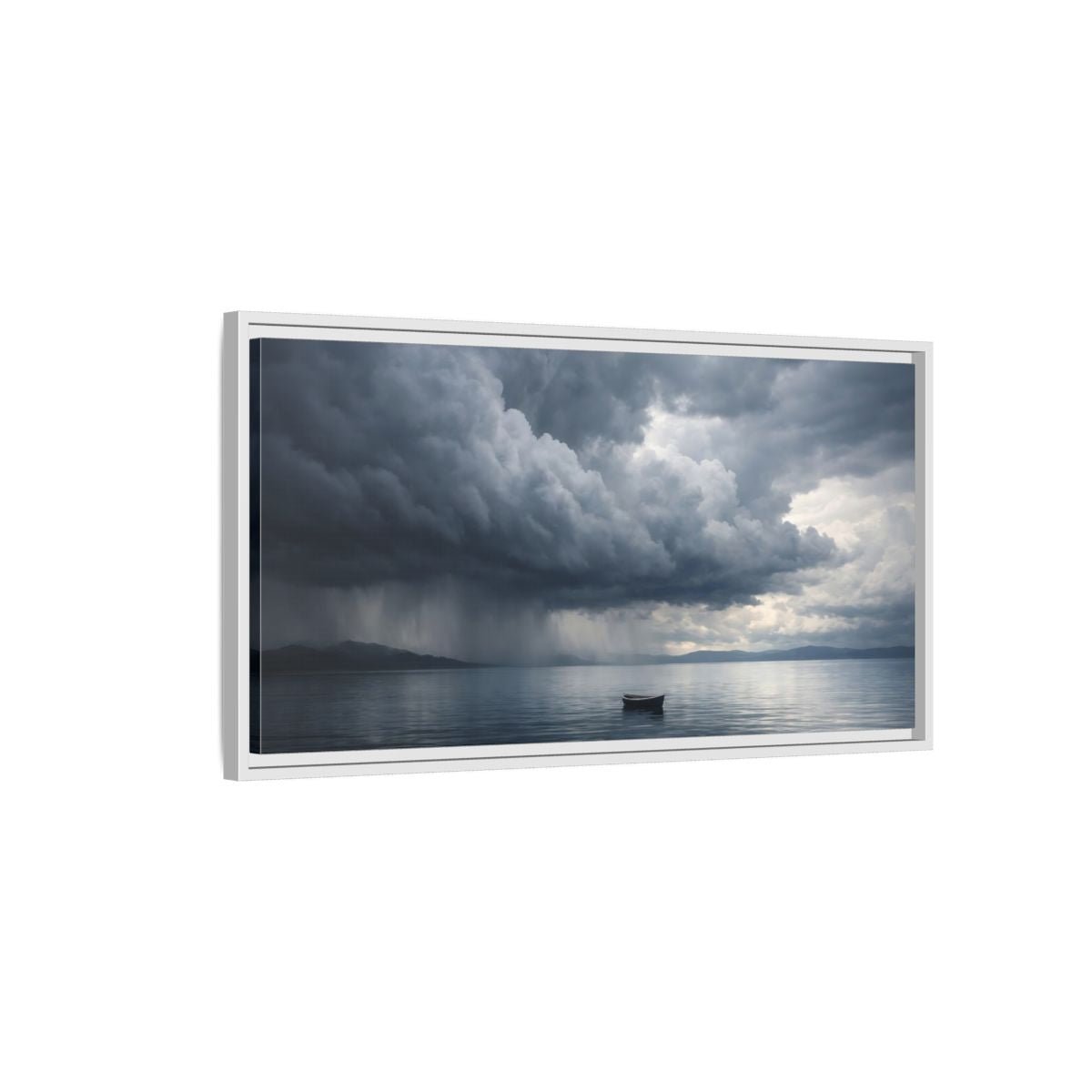 Landscape Nature Boat Stormy Lake - Framed Canvas Wall Art Print - YesArtYes