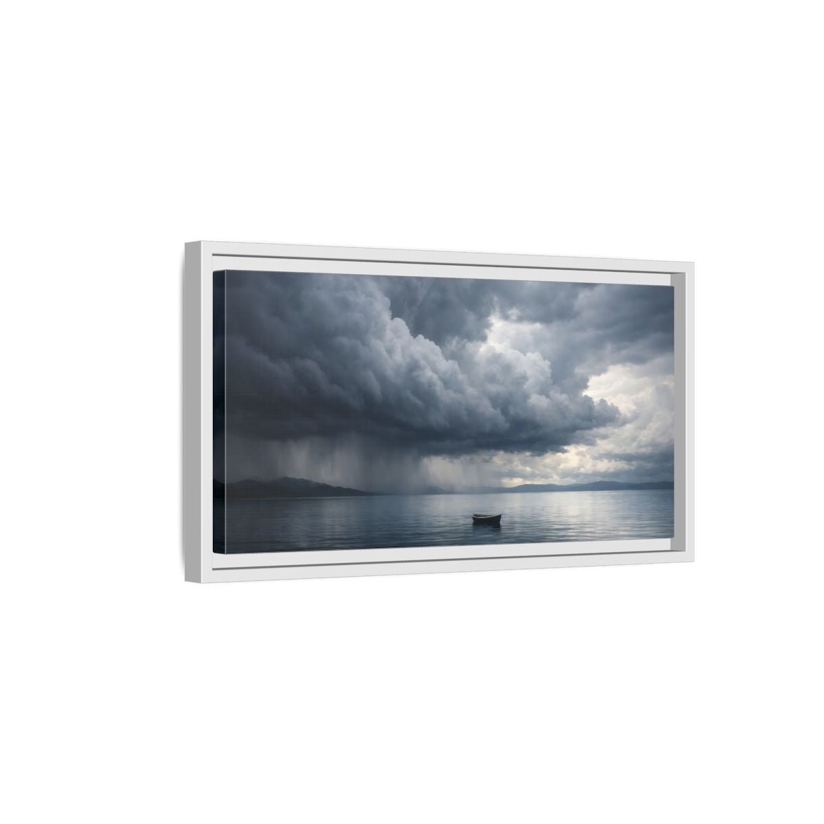 Landscape Nature Boat Stormy Lake - Framed Canvas Wall Art Print - YesArtYes
