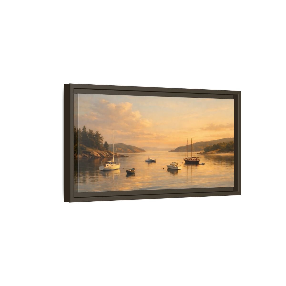 Landscape Nature Boats Coastal Sunset - Framed Canvas Wall Art Print - YesArtYes