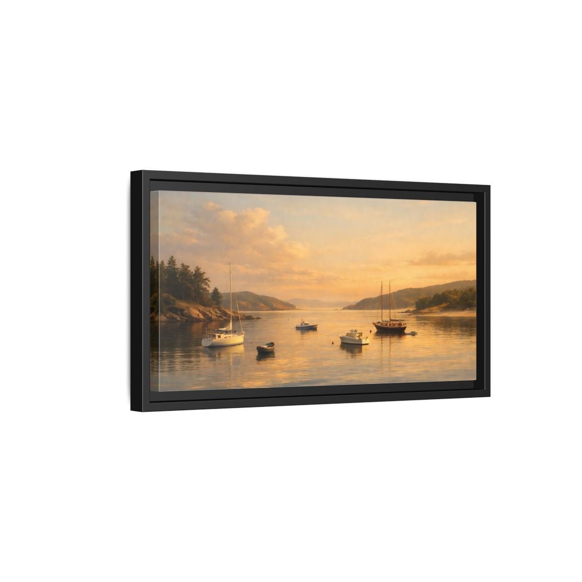 Landscape Nature Boats Coastal Sunset - Framed Canvas Wall Art Print - YesArtYes