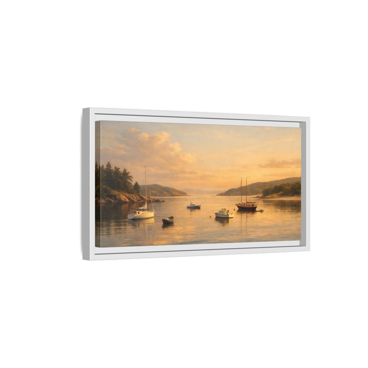 Landscape Nature Boats Coastal Sunset - Framed Canvas Wall Art Print - YesArtYes