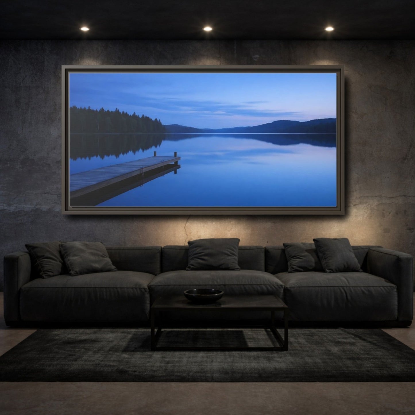 Landscape Nature Calm Lake Blue - Framed Canvas Wall Art Print - YesArtYes