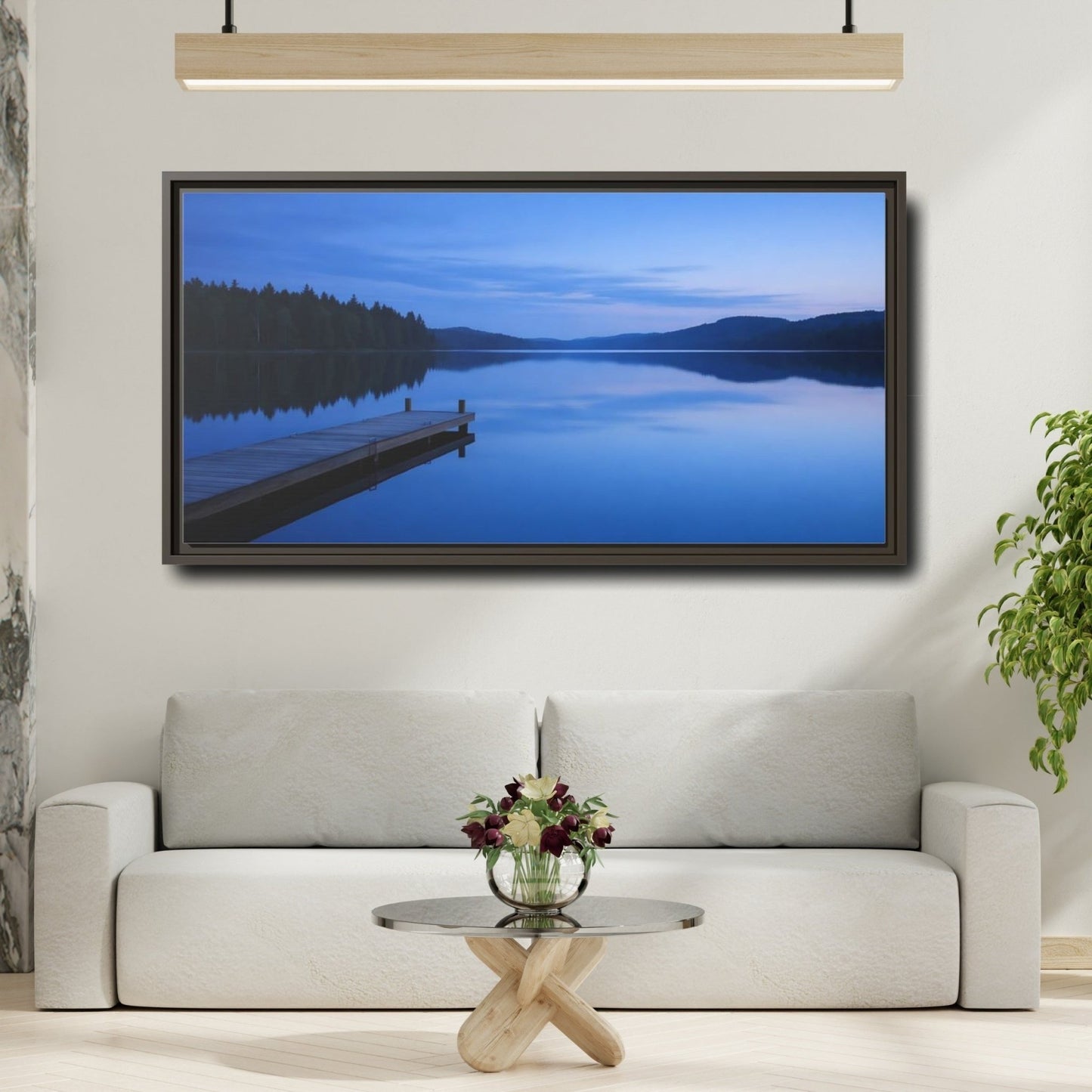 Landscape Nature Calm Lake Blue - Framed Canvas Wall Art Print - YesArtYes
