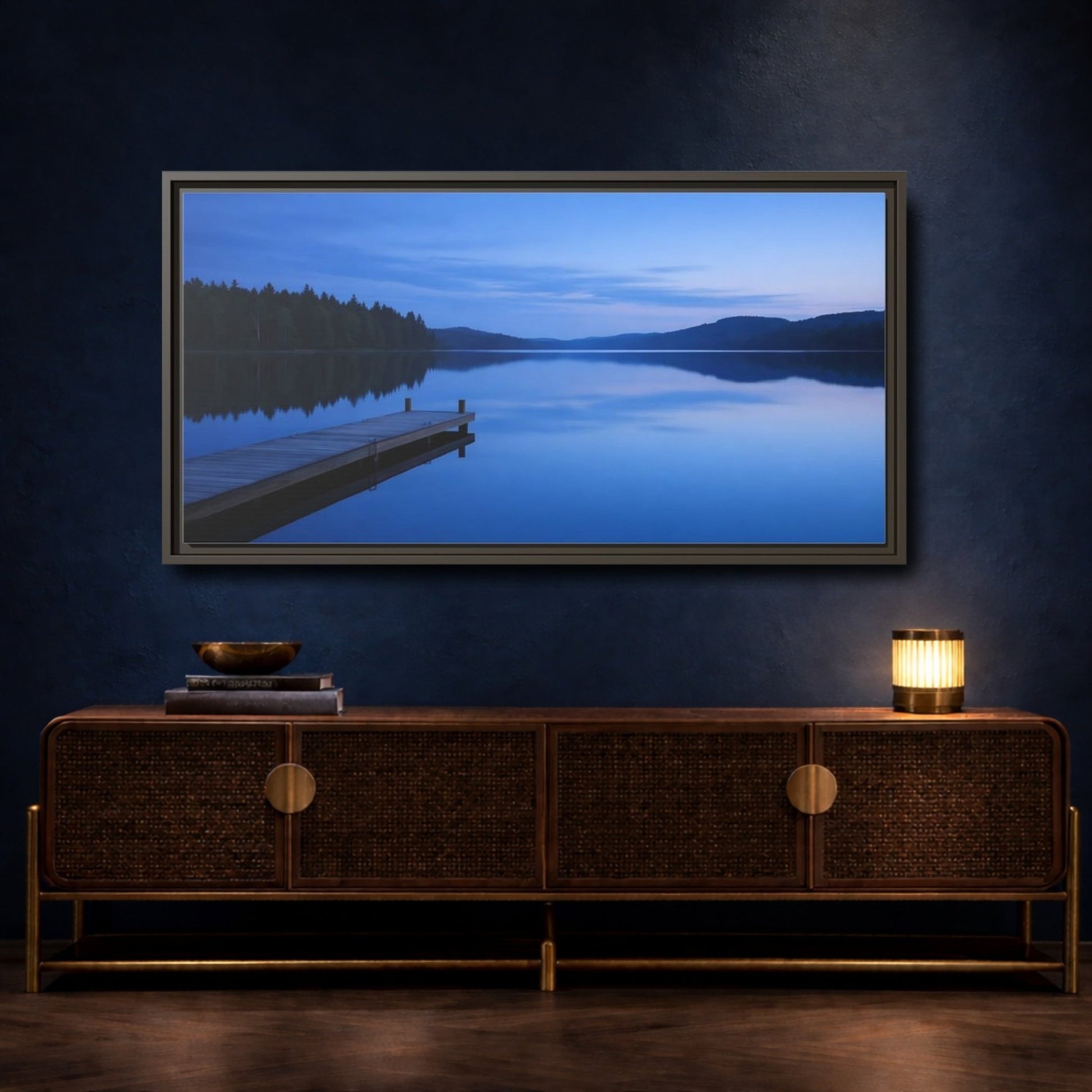 Landscape Nature Calm Lake Blue - Framed Canvas Wall Art Print - YesArtYes