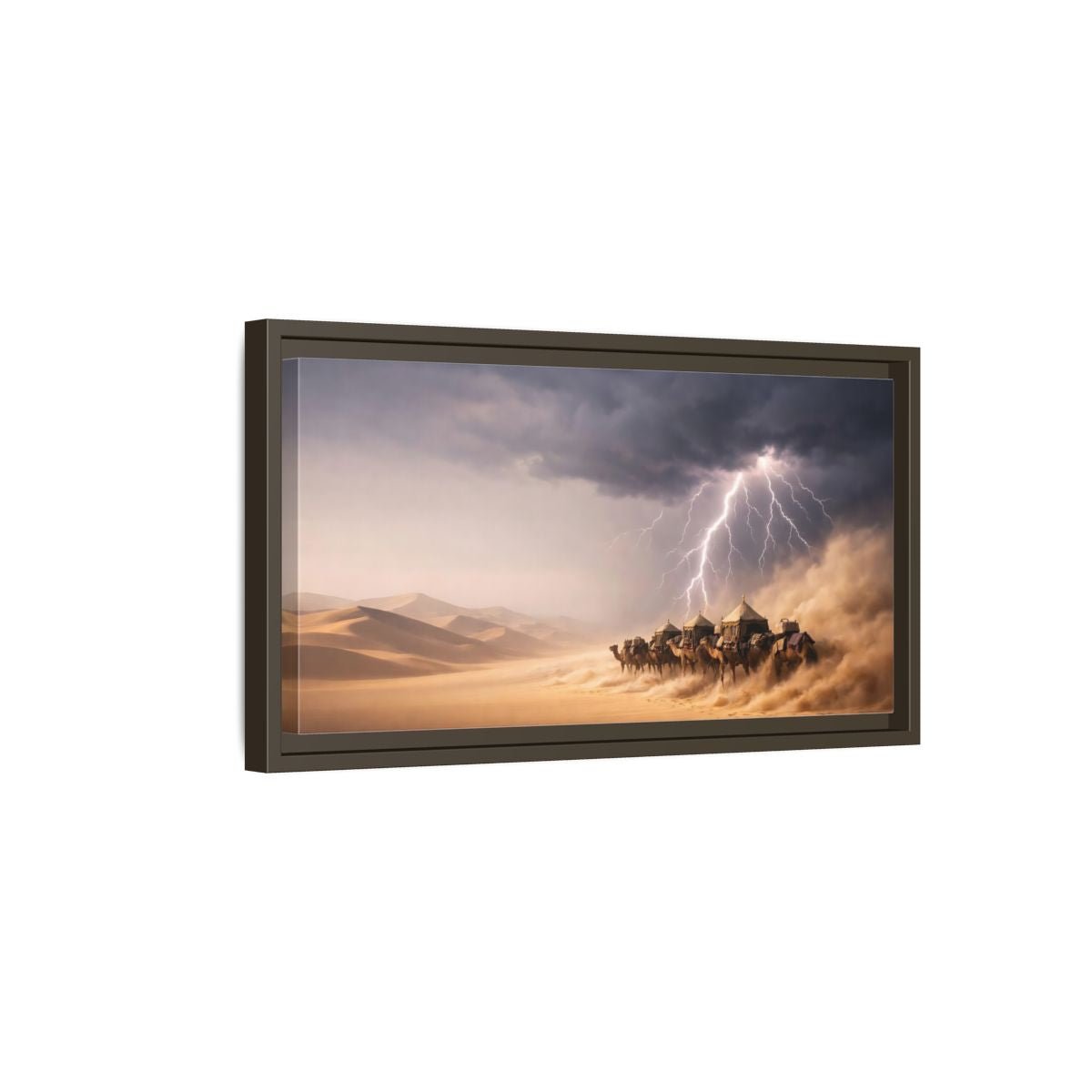 Landscape Nature Camel Caravan Desert Storm - Framed Canvas Wall Art Print - YesArtYes